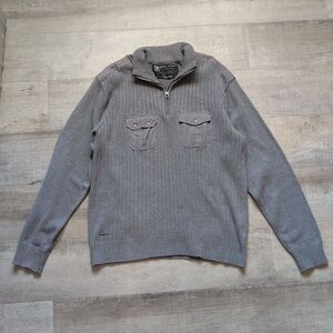 Marc Ecko Men's 2XL Gray Sweater Pullover 1/4 Zip Chest Pockets